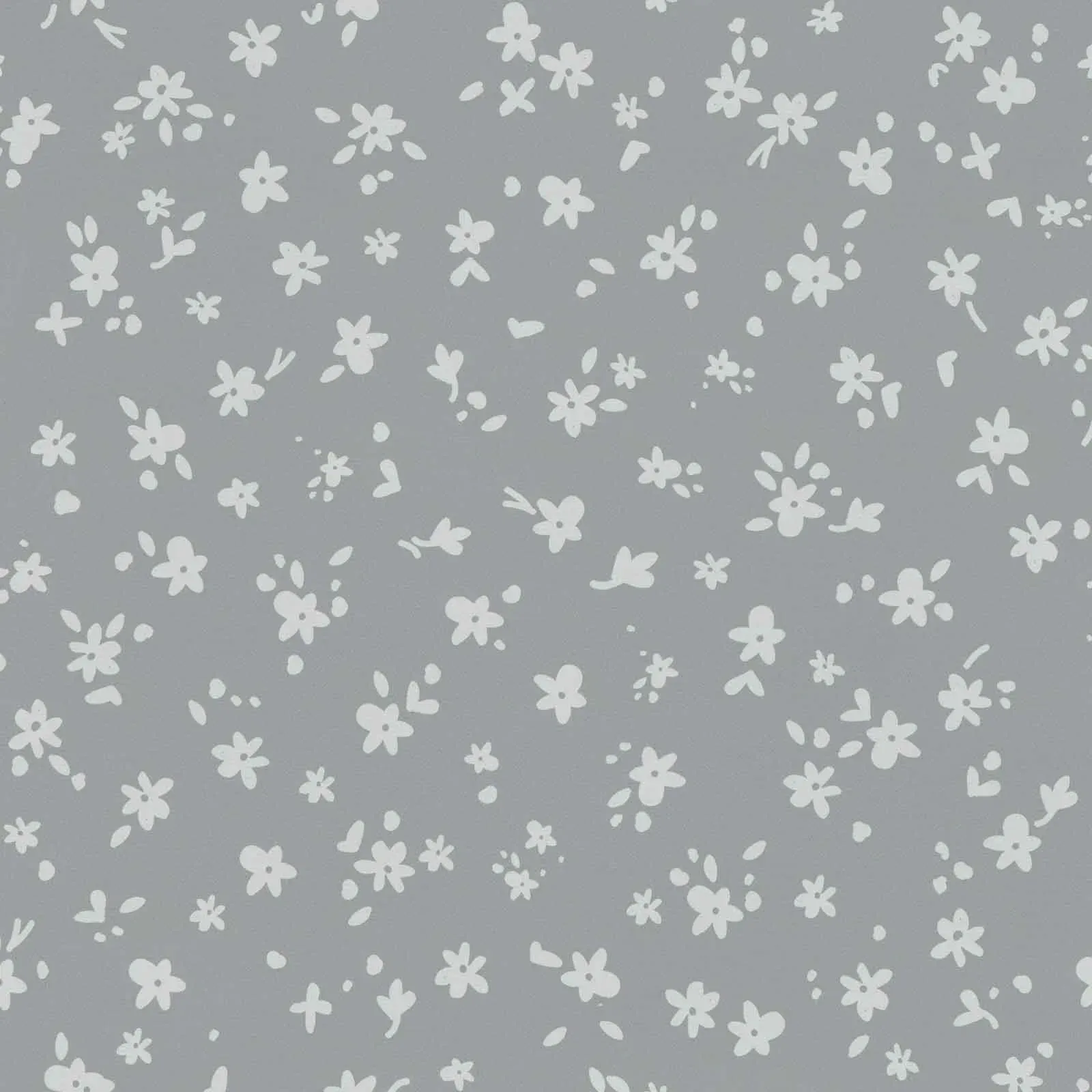 Plisseestoff 4327 weiße Blumen auf grauem Grund 
