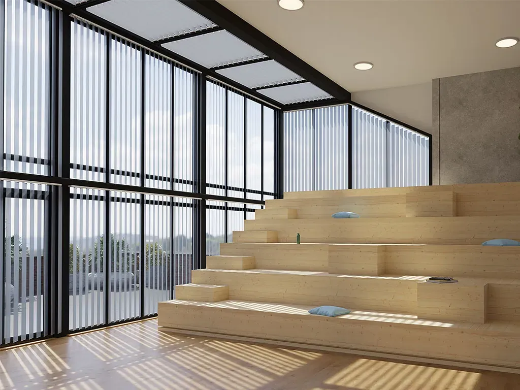 Auditorium mit Plissees mit Perlex und Alureflex