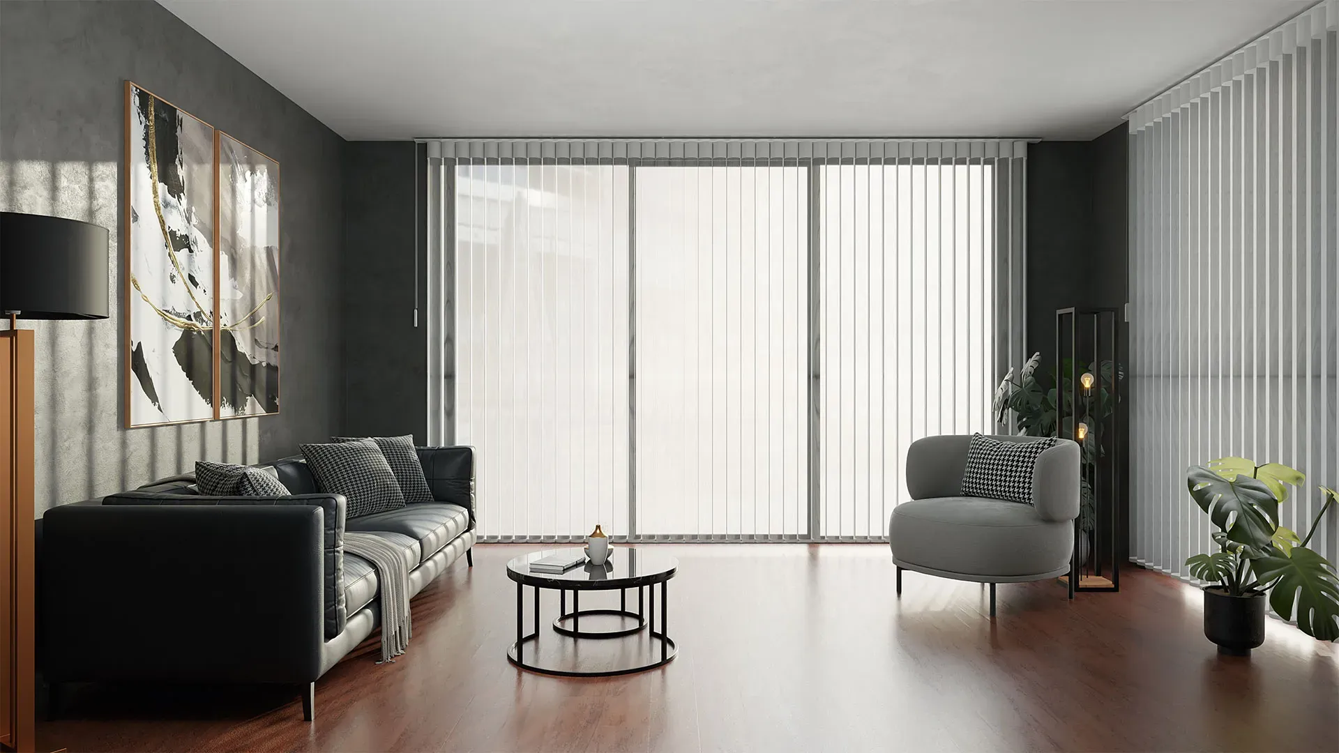 Wohnzimmer mit Decoshade Lamellenvorhang