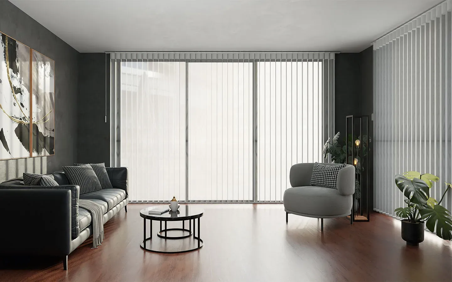 Wohnzimmer mit Decoshade Lamellenvorhang