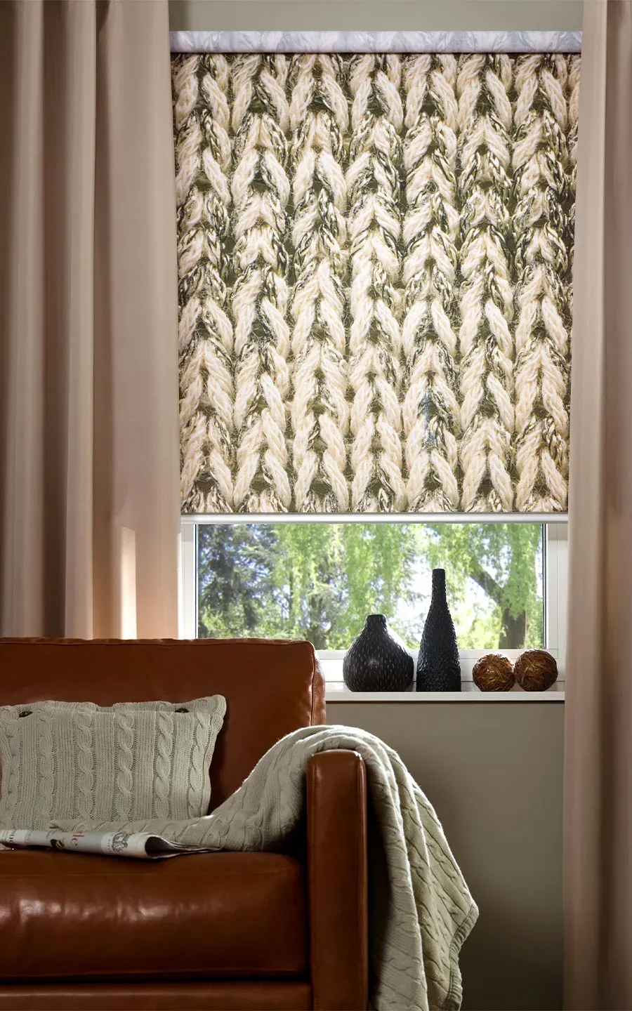 Rollo mit Strickdesign in beige und gold