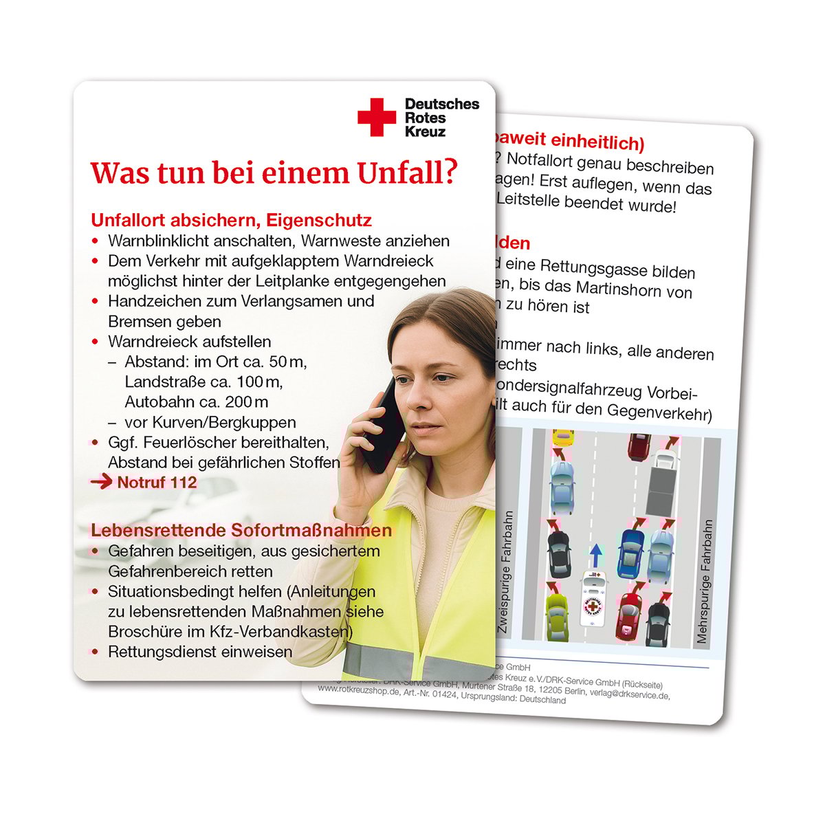 Merkkarte Was tun bei einem Unfall?, VE = 50 Stück Erwachsener, Weiblich, Person, Frau, Werbung