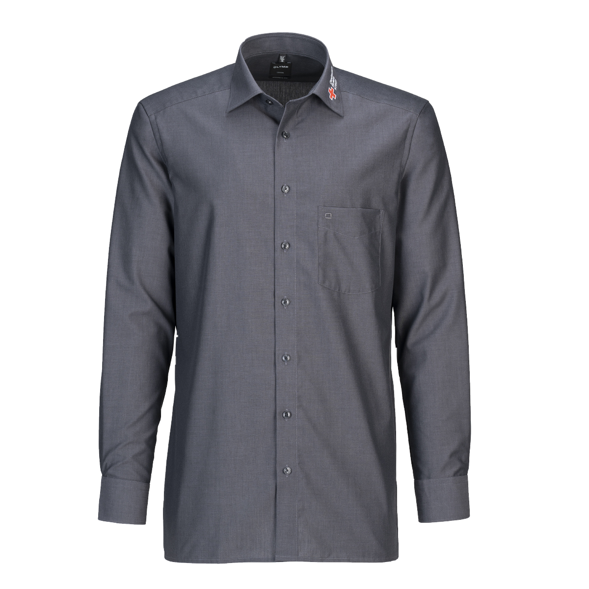 Olymp Businesshemd modern fit, anthrazit, 1/1 Arm Kragenstick, DRK-Kompaktlogo